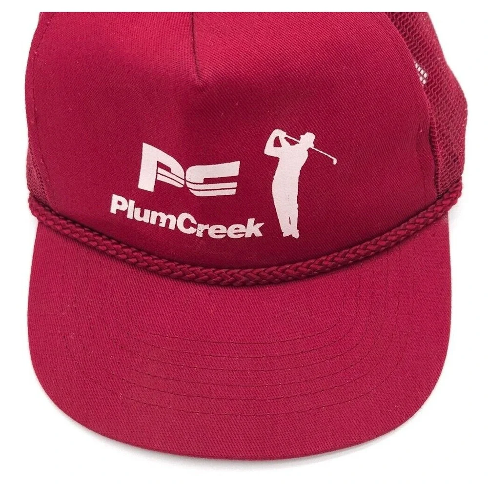 Plum Creek Golf Course Club Snapback Mesh Red‎ Baseball Cap Trucker Rope Hat VTG